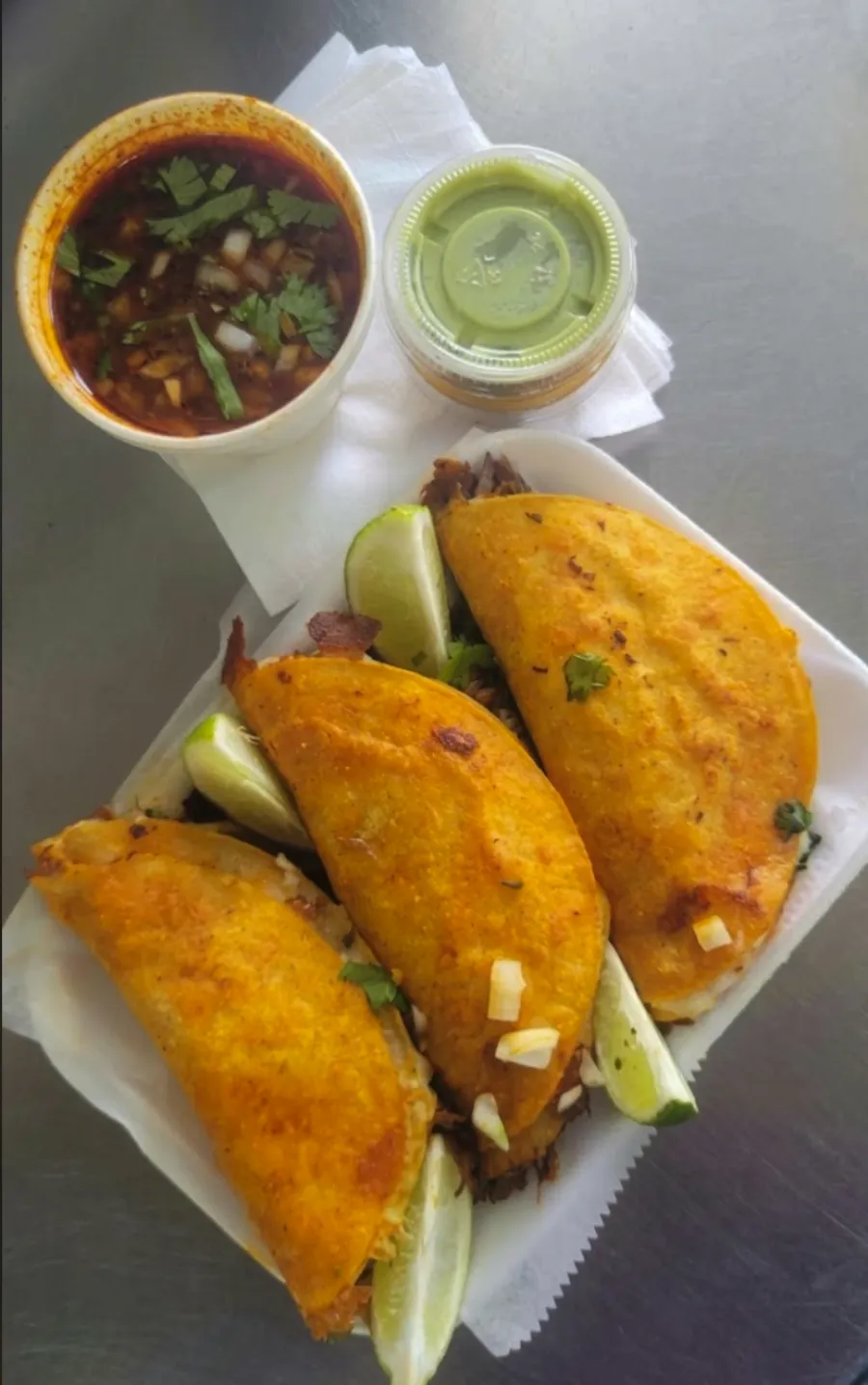 Quesabirrias, cheesy birria tacos with consommé, at Taco Mix in Lehigh Acres